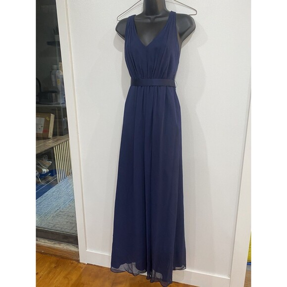 White by Vera Wang Navy Blue Marine Maxi Gown Sz 2 Belted Bridesmaid Dress - Picture 1 of 14